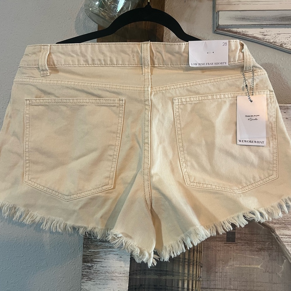 WeWoreWhat Cream Frayed Jean Shorts